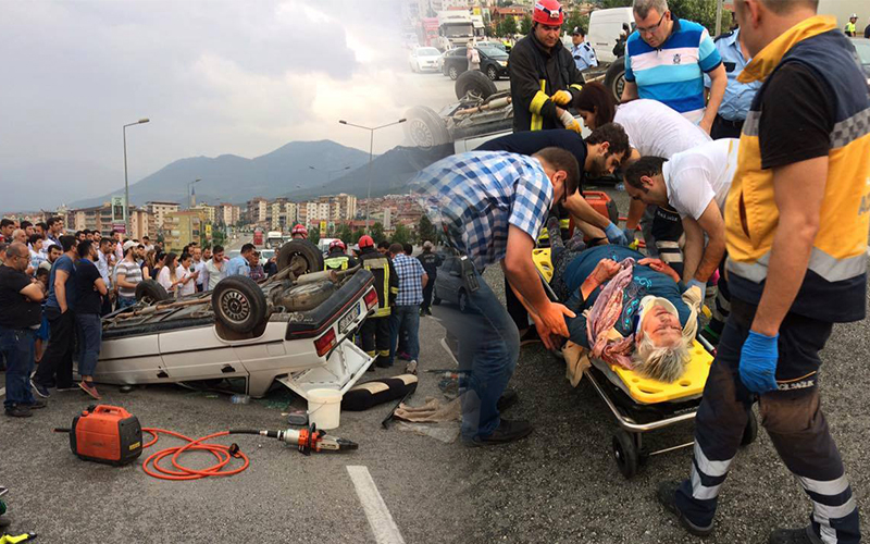 Yeniyol’da otomobil takla attı 4 yaralı var