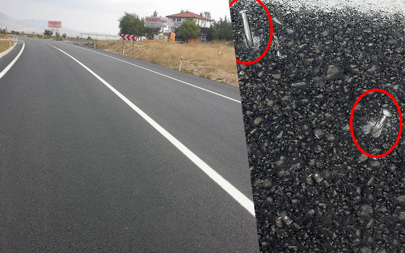 Karayolundaki çiviler tuzak gibi