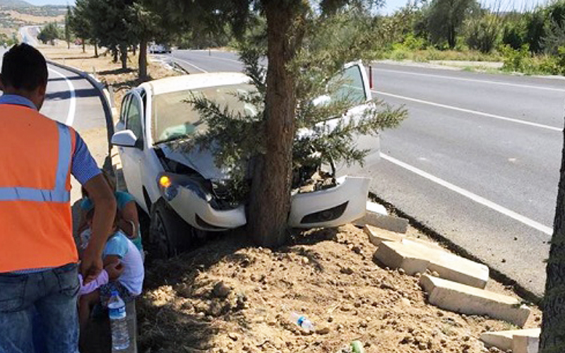 Denizli’de otomobil refüjdeki ağaca çarptı