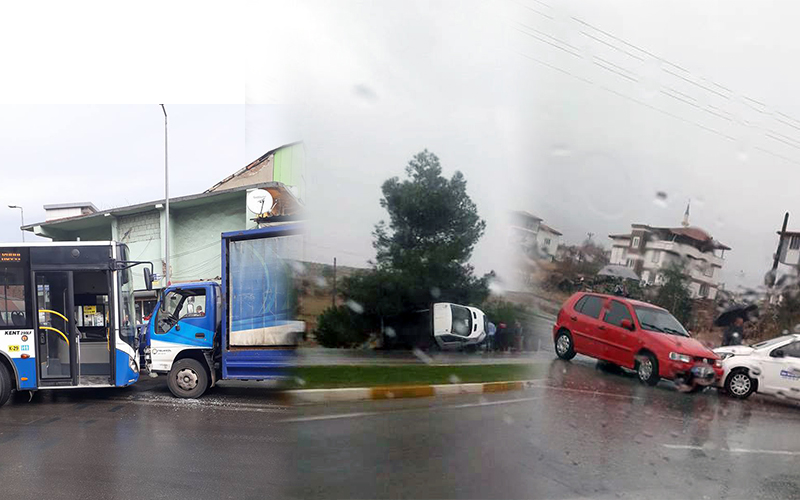Yağmurla birlikte art arda kazalar yaşandı
