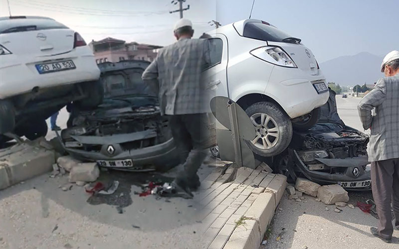2 araç çarpıştı, biri diğerinin altında kaldı