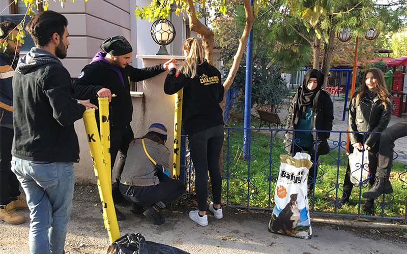 PAÜ öğrencilerinden sokak hayvanlarına mama kapları