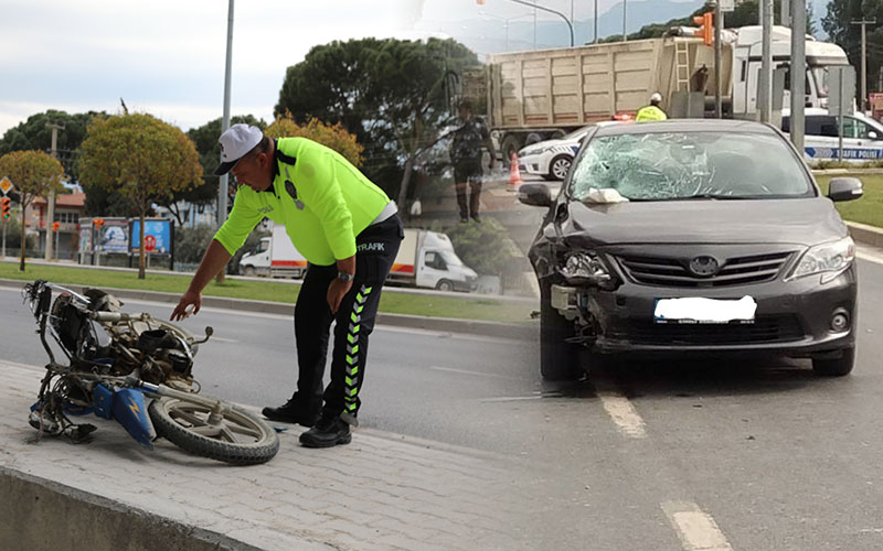 Otomobilin çarptığı motosiklet sürücüsü yaralandı