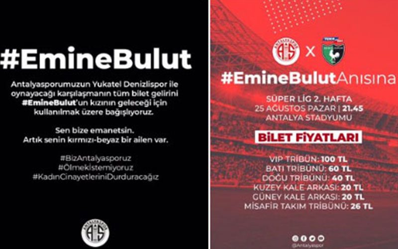 Antalyaspor-Denizlispor maçının geliri Emine Bulut’un kızına