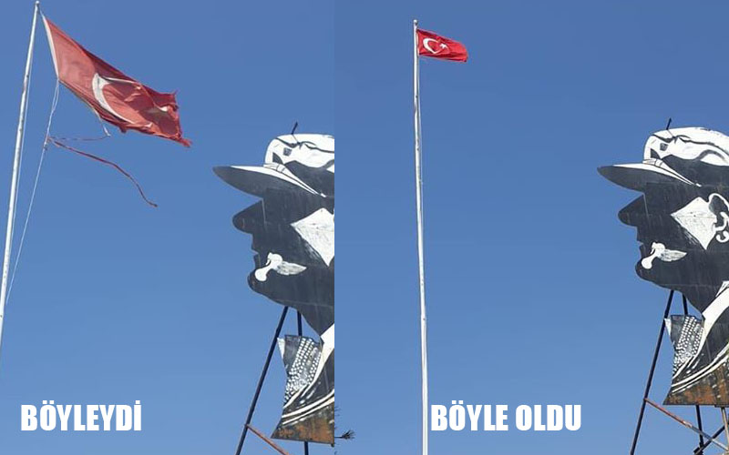 Yıpranmış olan Türk bayrağı, CHP’lilerce yenilendi
