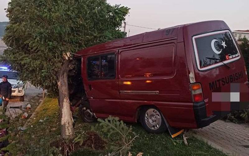 Minibüs yol kenarındaki ağaca çarptı: 2 yaralı