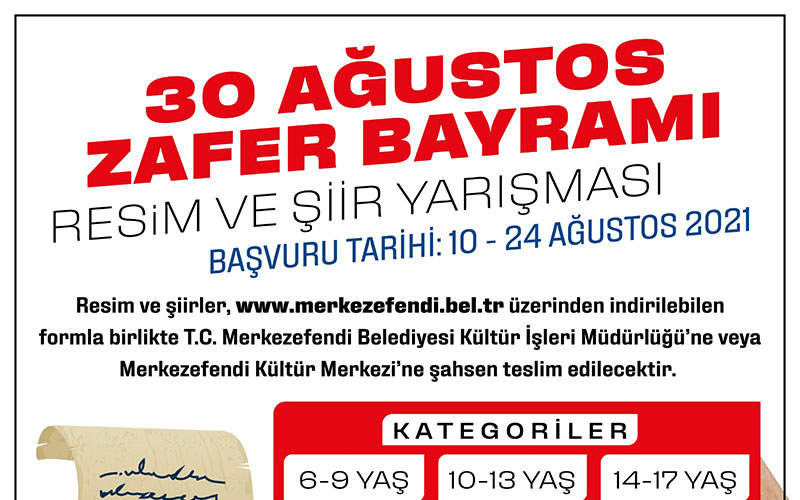 Merkezefendi Belediyesinden 30 Ağustos Zafer Bayramı Resim ve Şiir Yarışması