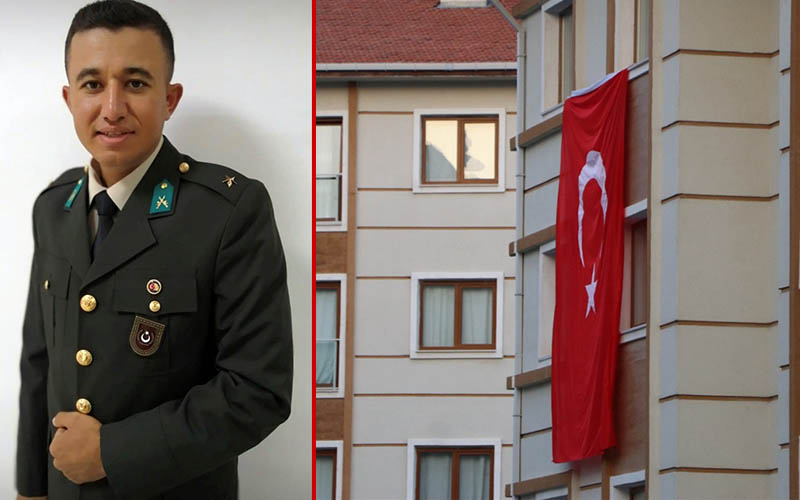 Şehidin baba evine ve sokağa Türk bayrakları asıldı