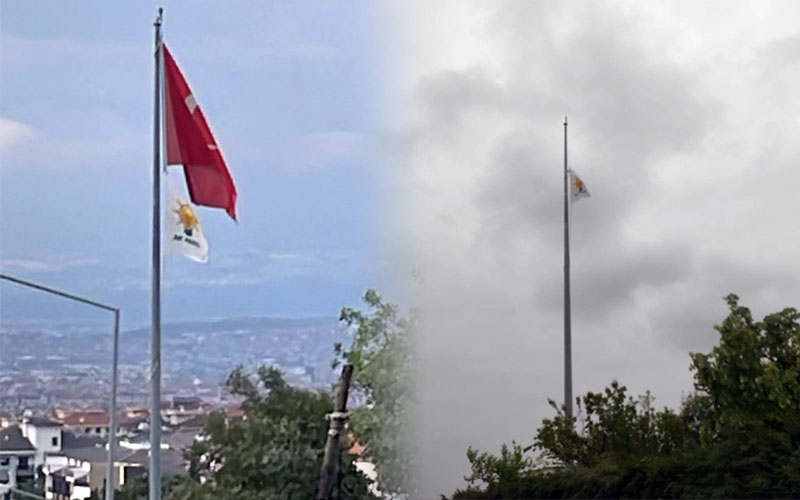 Aynı direkte hem Türk bayrağı hem AK Parti bayrağı