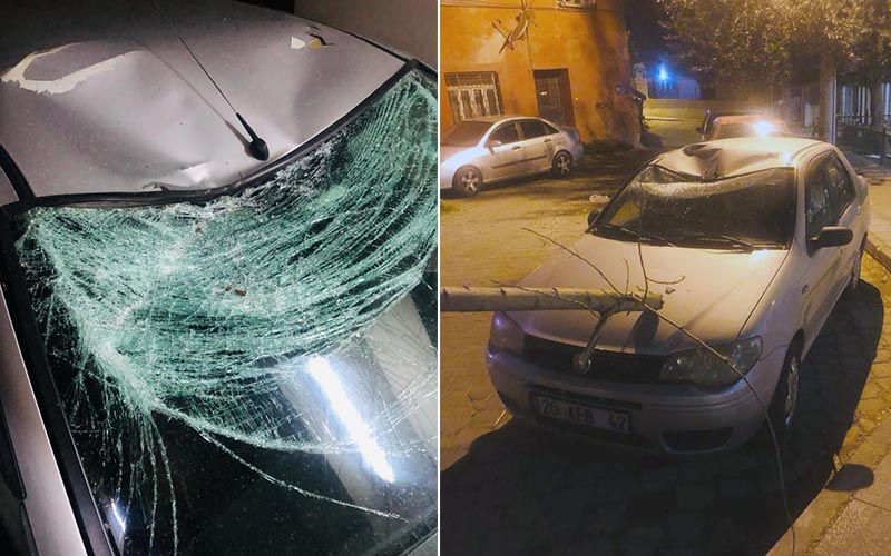 Fırtınada ağaçlar araçların üzerine devrildi