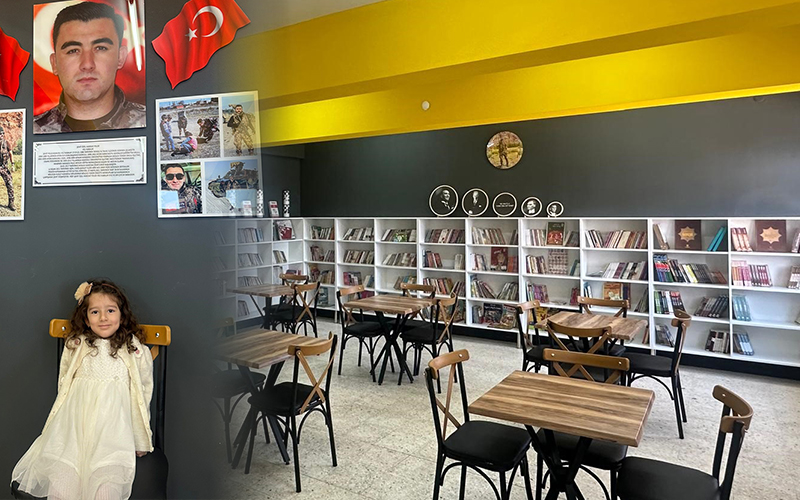 Şehit kızı Asel, babası adına oluşturulan kütüphaneyi gezdi