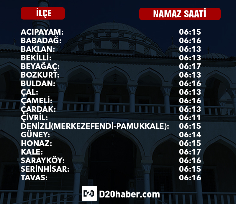 Denizli'de kurban bayramı namaz saatleri