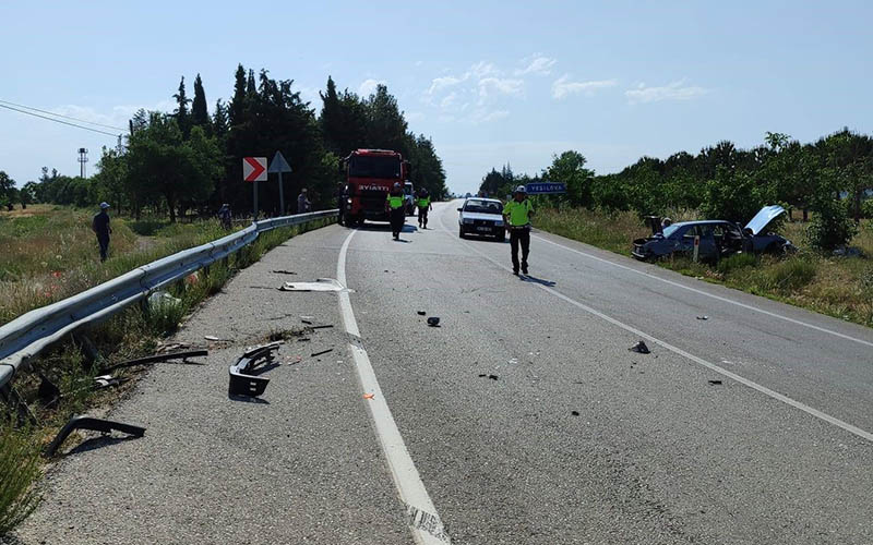 Lastiği patlayan otomobil şarampole girdi