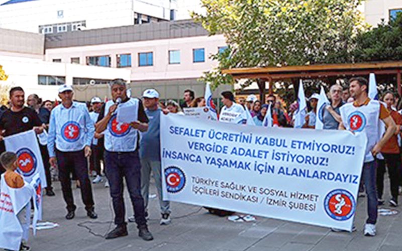 PAÜ Hastanesi işçileri yürüyüş yapıp, zam istedi