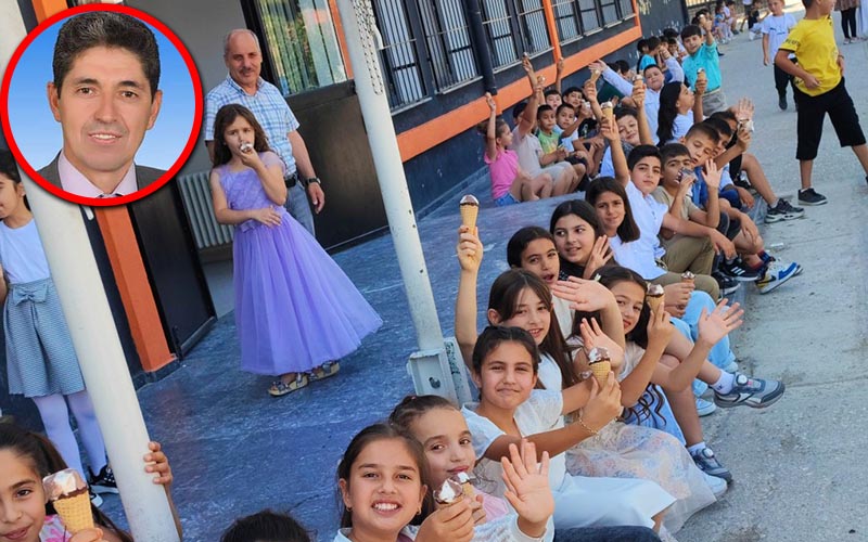 Okul müdürü dondurma ile anıldı