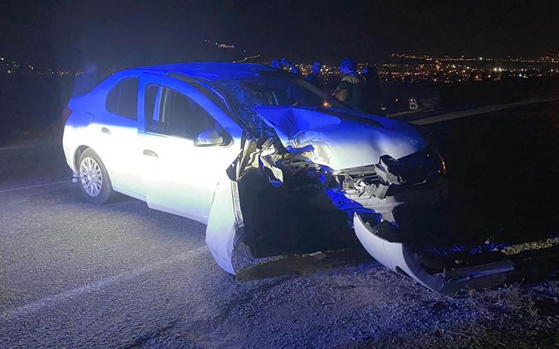 Lastiği patlayan otomobil direğe çarptı: 1 yaralı