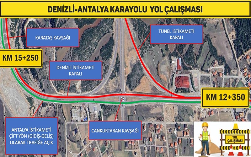 Honaz Tüneli tek yönlü trafiğe kapatıldı