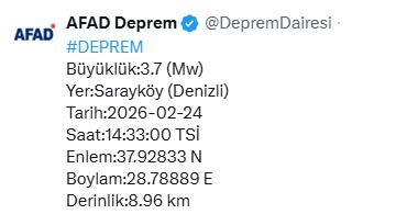 Denizli'de deprem oldu