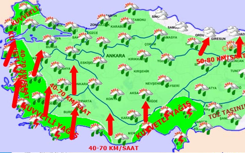 Denizli için kuvvetli yağış ve kuvvetli rüzgar uyarısı yapıldı