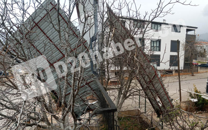 Evin çatısı uçtu, ağaçlar devrildi