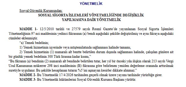 Denizli Yemek bedelinde sigorta primi istisna tutarı belli oldu