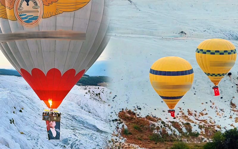 Pamukkale’de sıcak hava balonlarıyla 30 Ağustos Zafer Bayramı kutlaması