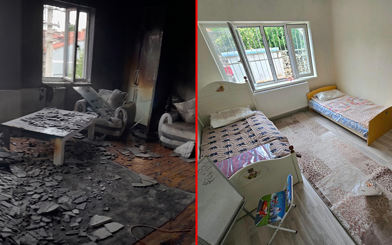 Yangın, eşyaları küle çevirdi: Anne ve 5 çocuğuna Sevgi Eli uzandı